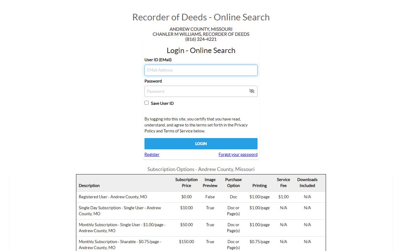 Andrew County Circuit Clerk records and Recorder iCounty search distinction