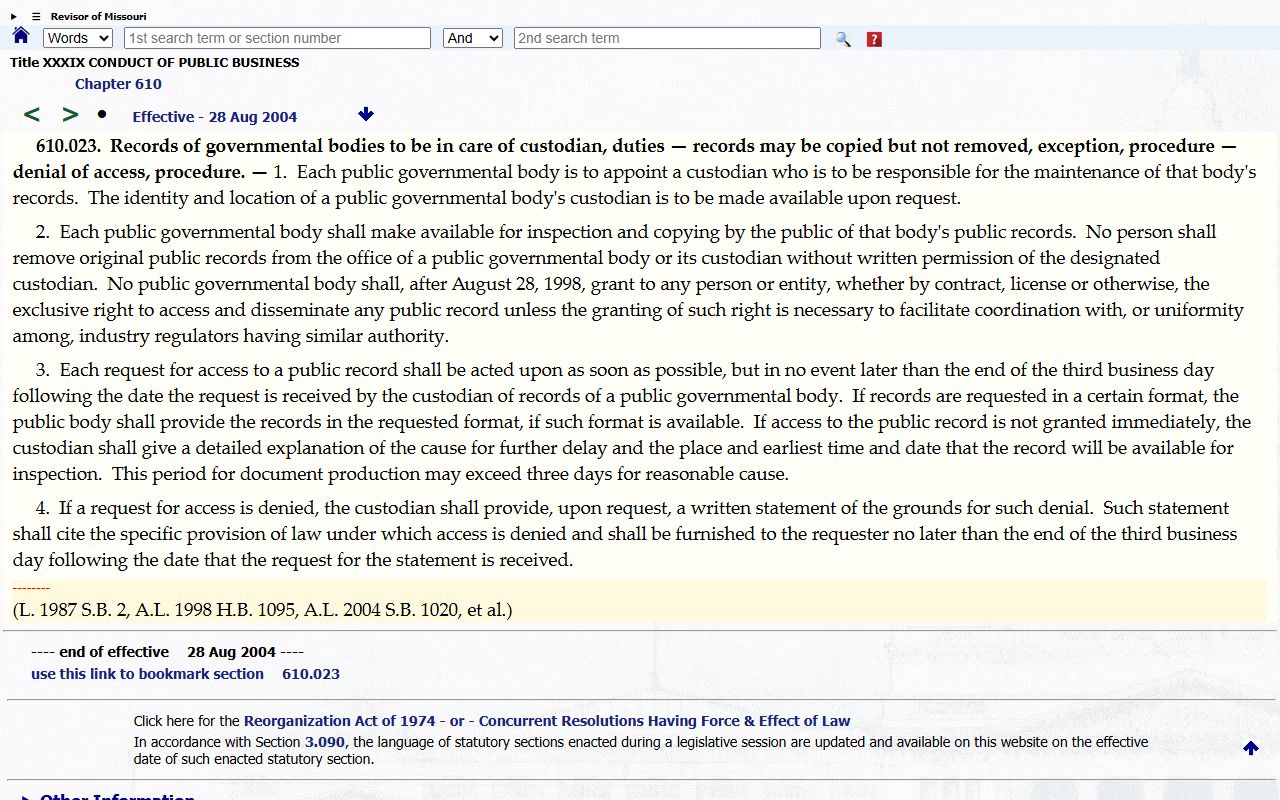 Andrew County court records custodian response statute