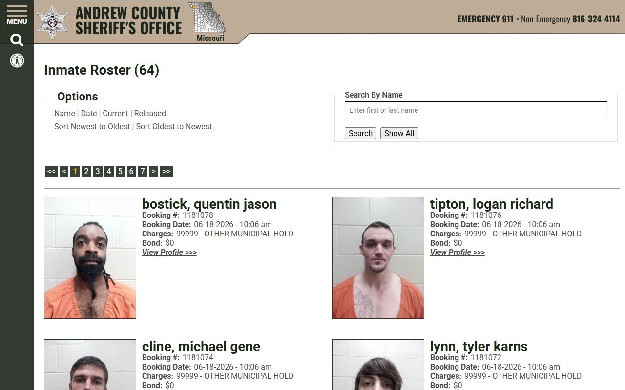 Andrew County inmate records current jail roster