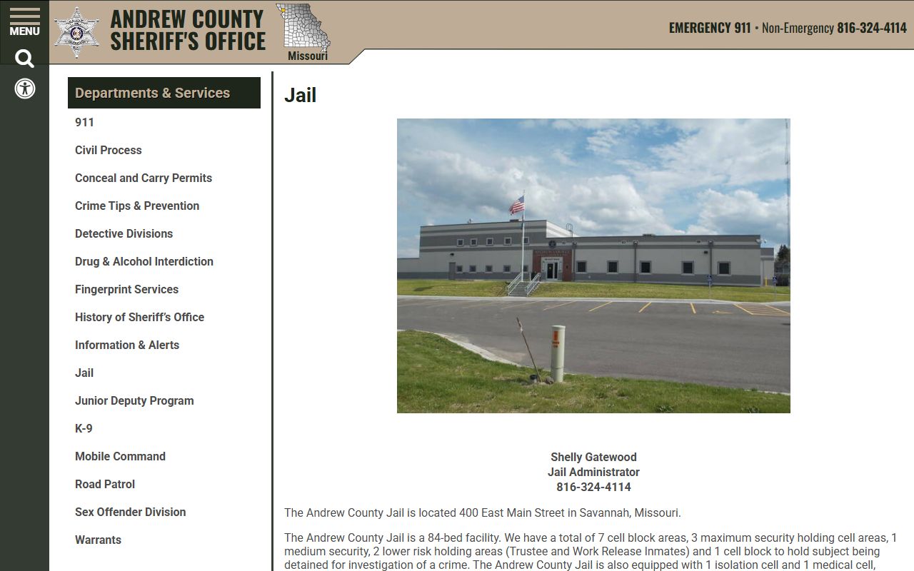 Andrew County inmate records jail facility rules