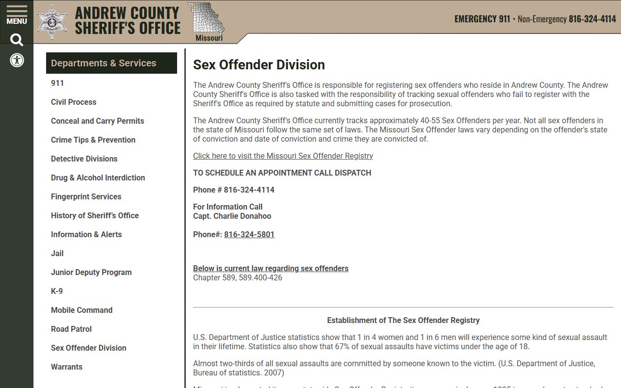 Andrew County inmate records sex offender division