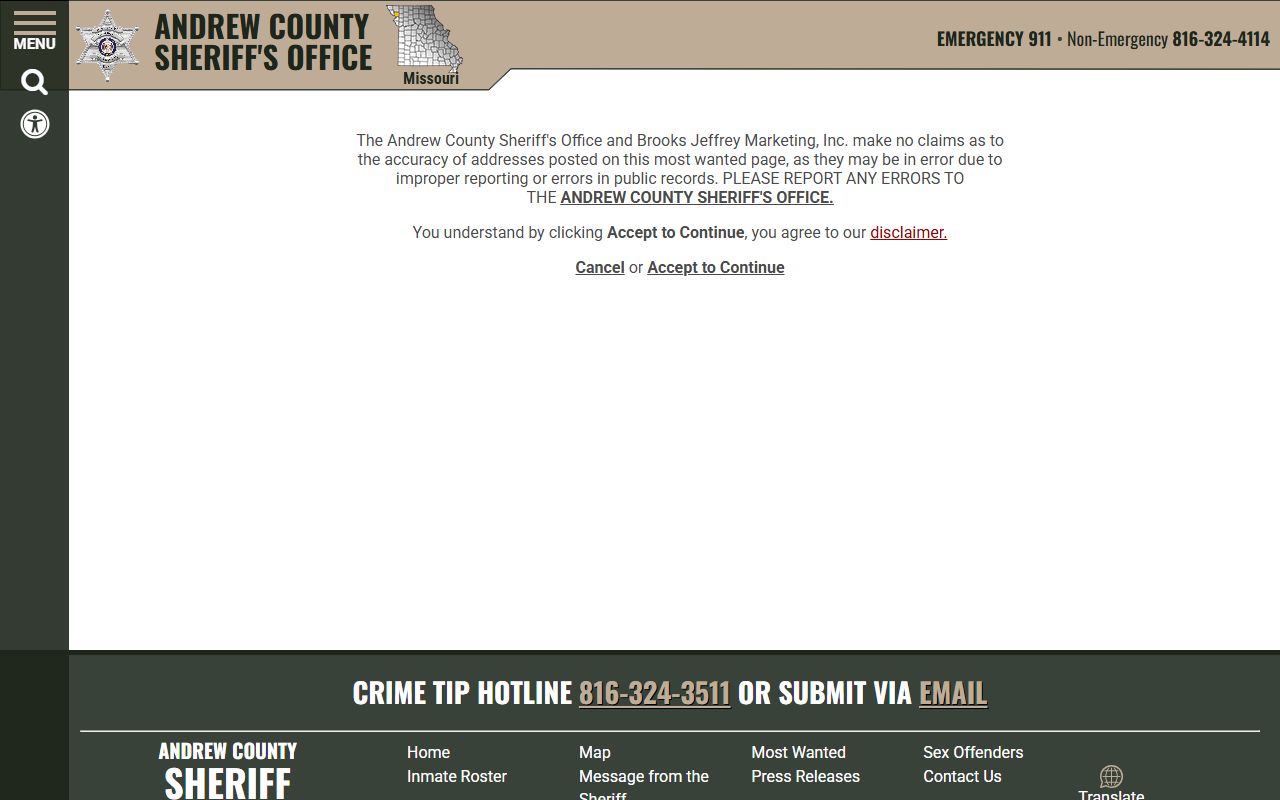 Andrew County warrant records most wanted source