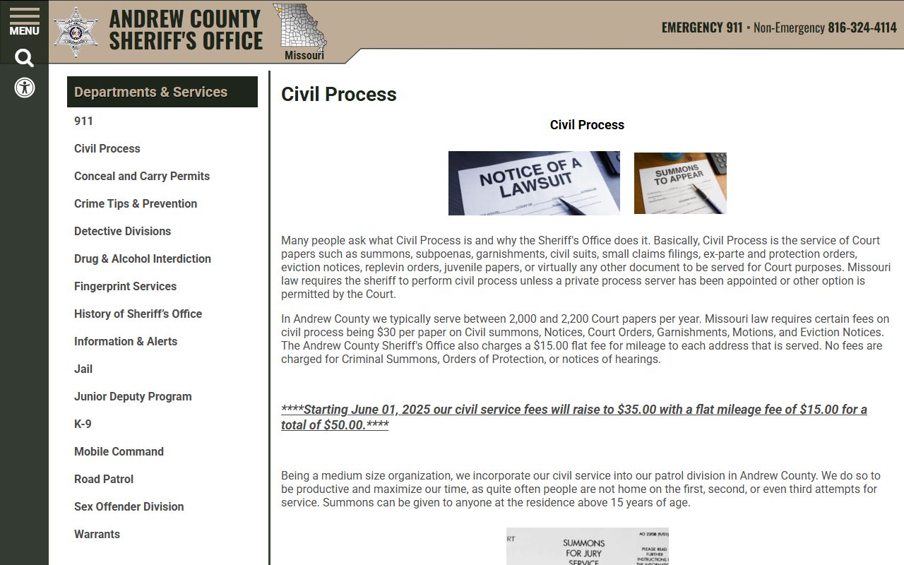 Andrew County warrant records sheriff civil process