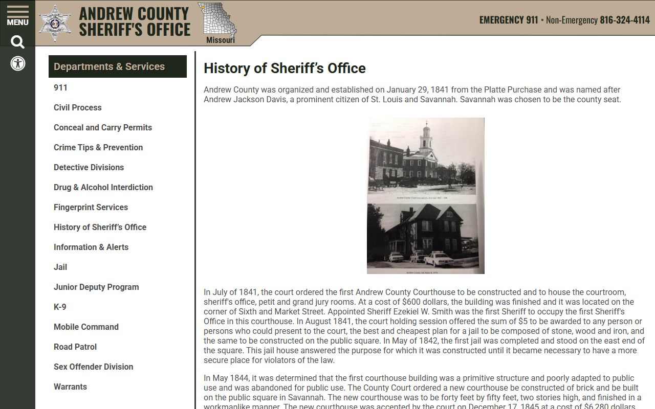 Andrew County warrant records sheriff office history